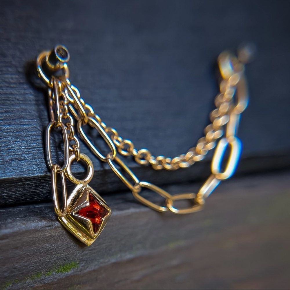 New Yellow Gold High Noon Handmade Chain with Garnet Charm